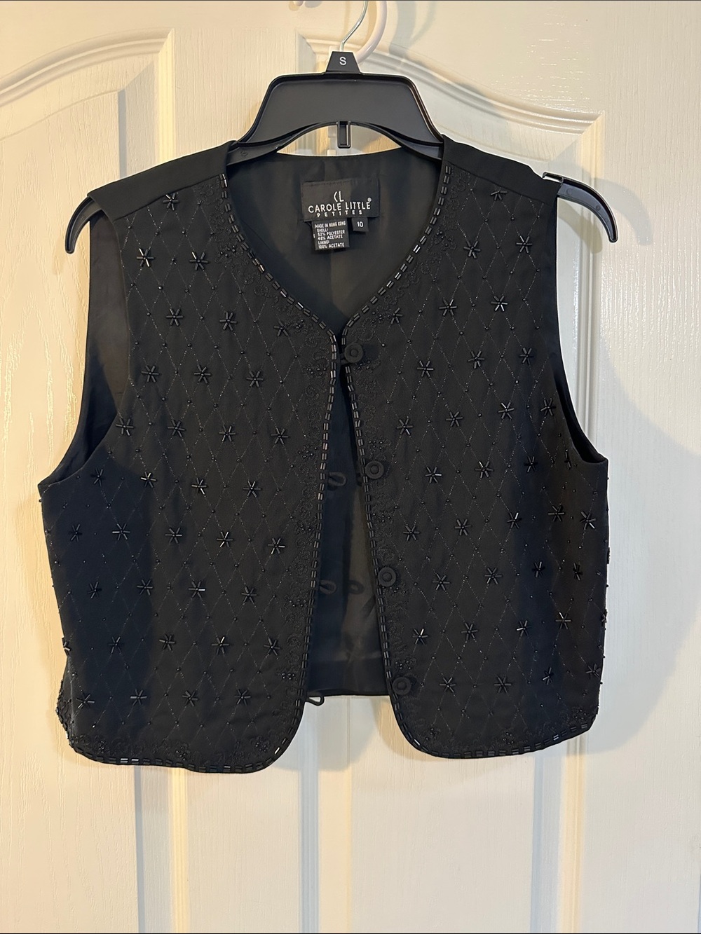 Carole Little Black Beaded Sleeveless Vest - Embellished Front